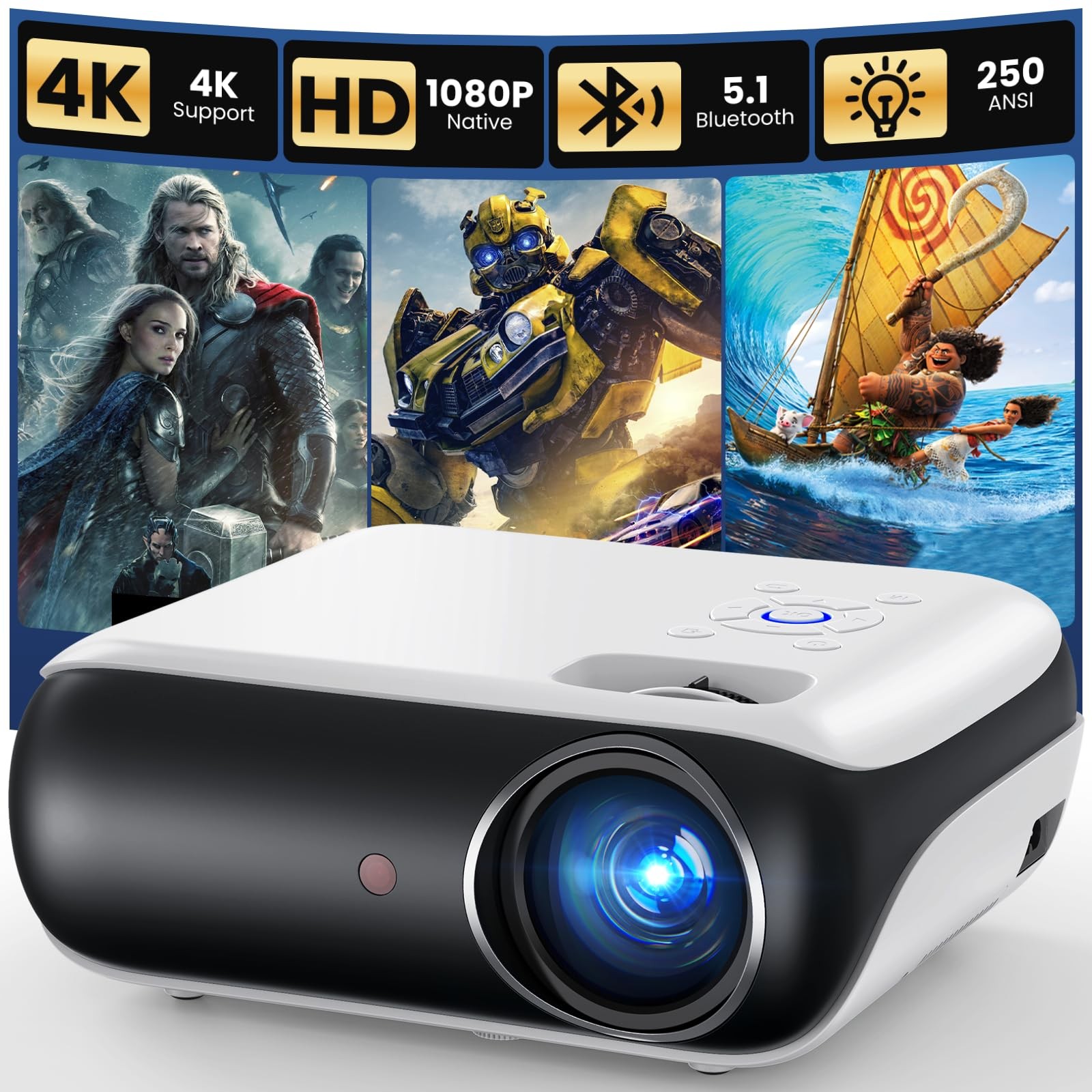 Native 1080P Bluetooth Mini Projector, Full HD Portable Outdoor Movie Projector Native 1080P Bluetooth Mini Projector, Full HD Portable Outdoor Movie Projector