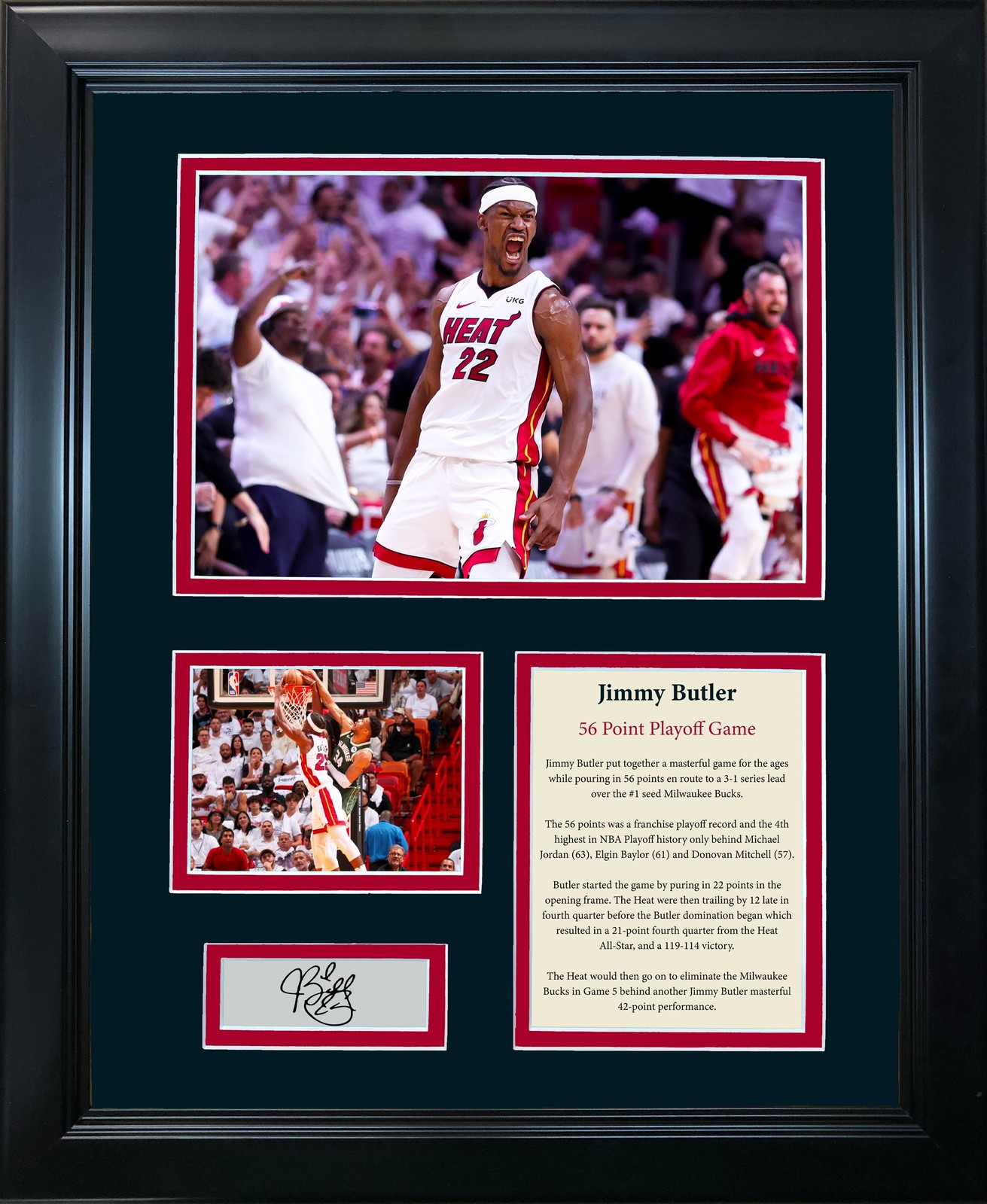 Framed Jimmy Butler 56 Point Playoff Game Facsimile Engraved Auto 12x15 Photo Framed Jimmy Butler 56 Point Playoff Game Facsimile Engraved Auto 12x15 Photo
