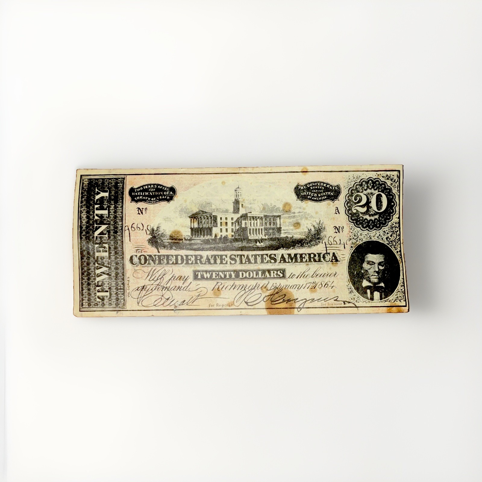 Confederate Currency $20 Twenty Dollars Note Richmond 1864 Circulated