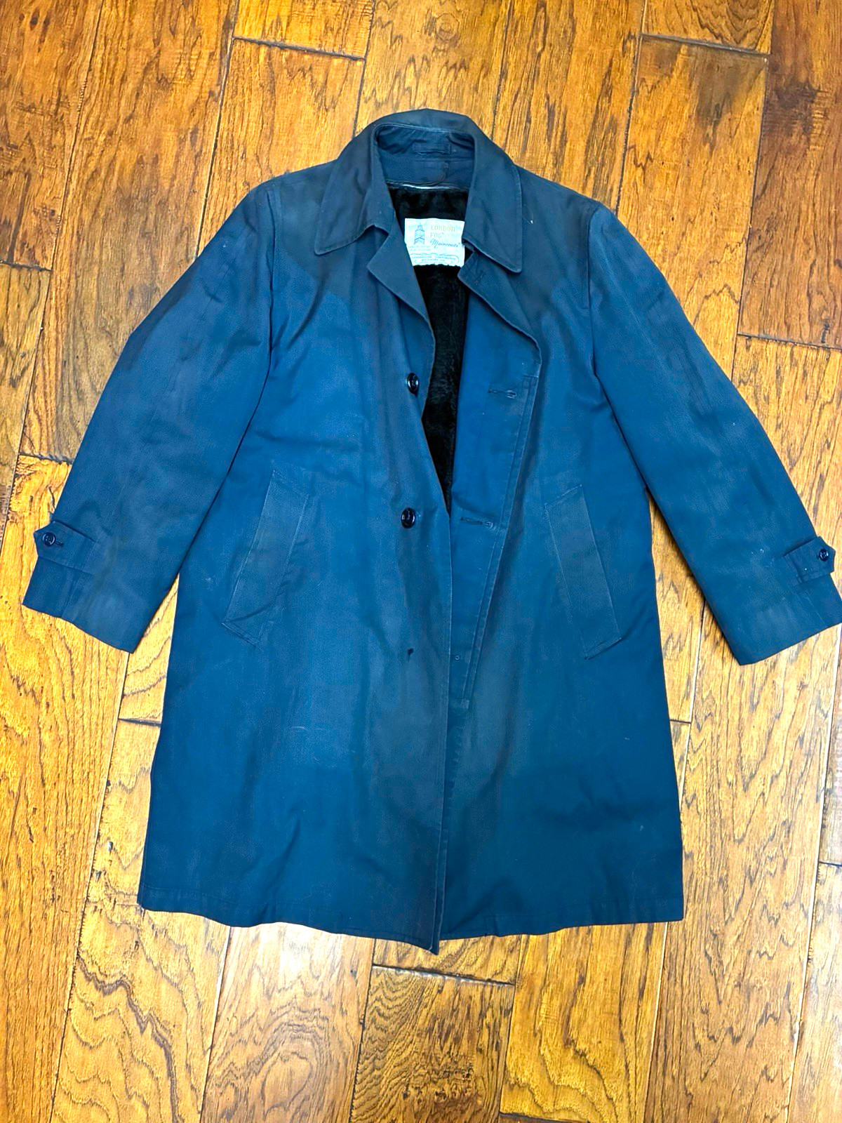 Vintage London Fog Black Trench Coat Parliament Plush Liner Mens 38S Mac VTG