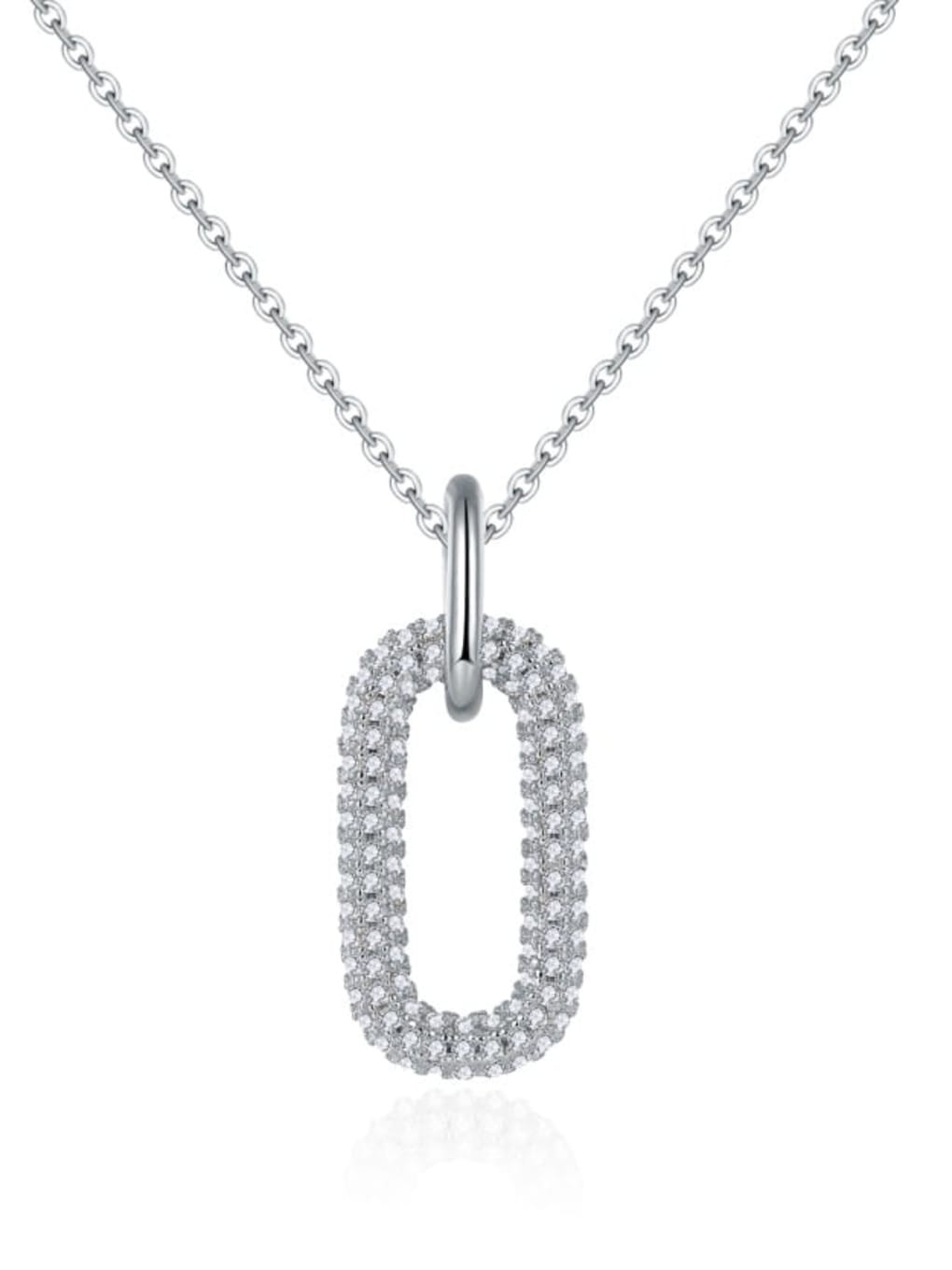 Aurvelle Moissanite Pave Paperclip Link Pendant Necklace 925 Sterling Silver