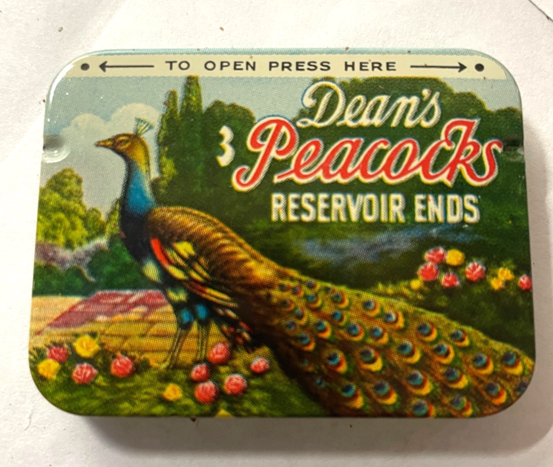 VTG Dean's Peacocks Condom Tin 3 Reservoir Ends Original Contents