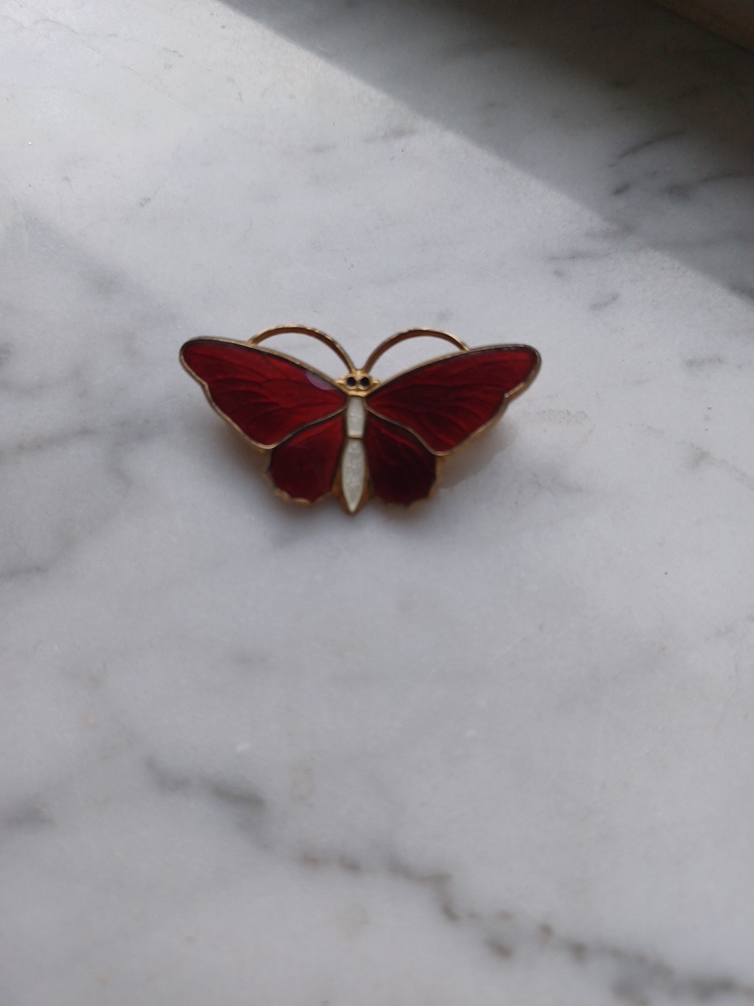 Vintage Aksel Holmsen Norway Sterling Silver Red Enamel Butterfly Brooch Pin Vintage Aksel Holmsen Norway Sterling Silver Red Enamel Butterfly Brooch Pin