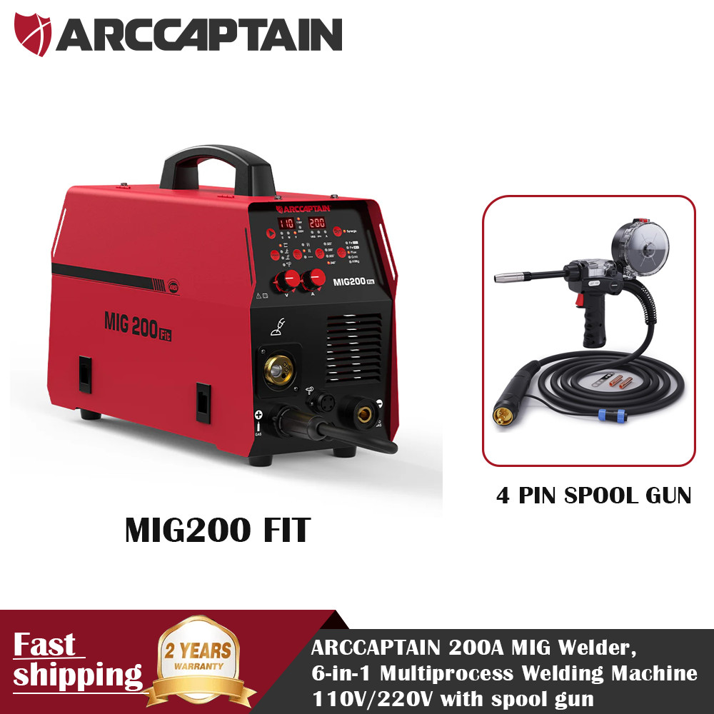 ARCCAPTAIN 200A MIG Welder, 6-in-1 Multiprocess Welding Machine with Spool Gun