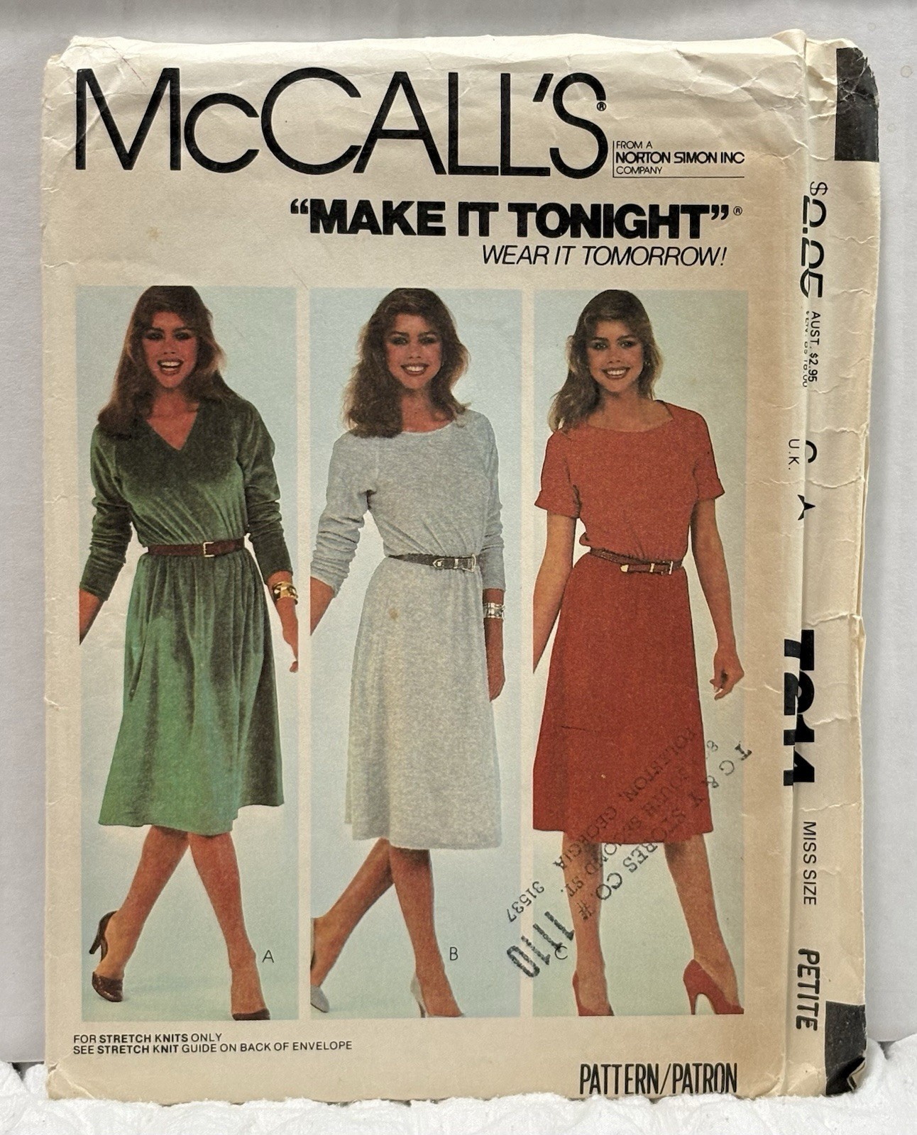 McCall’s 7214 Size 6-8 Petite Dress Stretch Knits Only PREOWNED UNCUT VTG