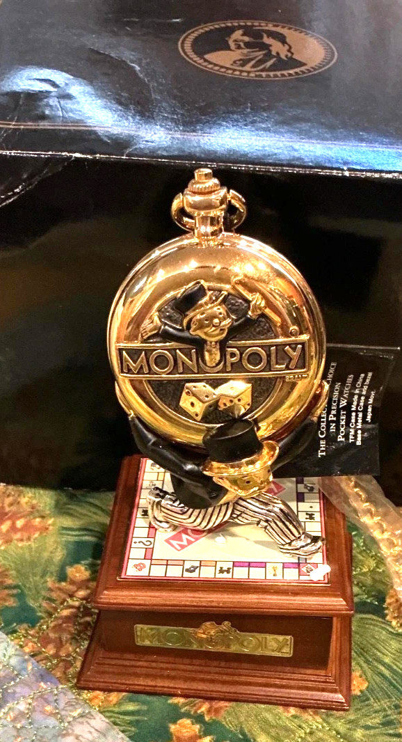 Monopoly Pocket Watch By Franklin Mint With Chain & Stand - Vintage