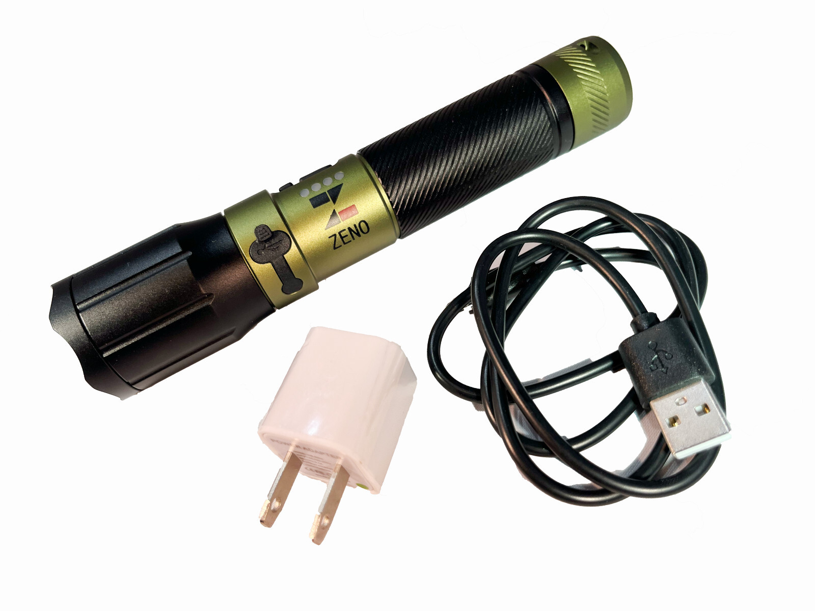 LED Rechargeable Flashlight 800 Lumens Red Laser USB Charging Cable & Block