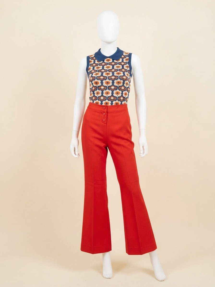 Vintage 1970s Bright Orange Red Wide Leg Pants Size 28 Waist S
