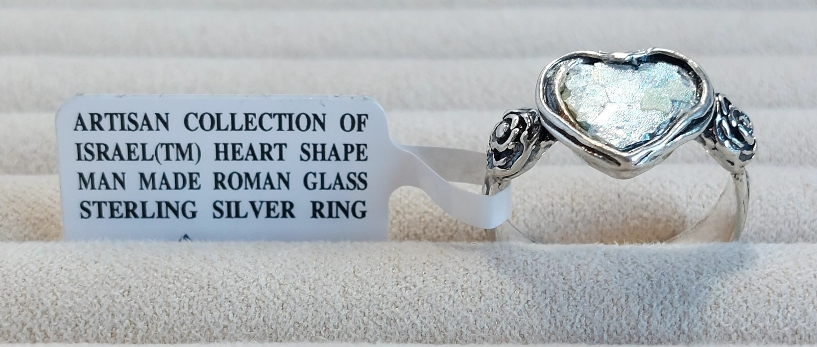 JTV Artisan Collection of Israel Heart Roman Glass Rose Ring SS ISL319-8