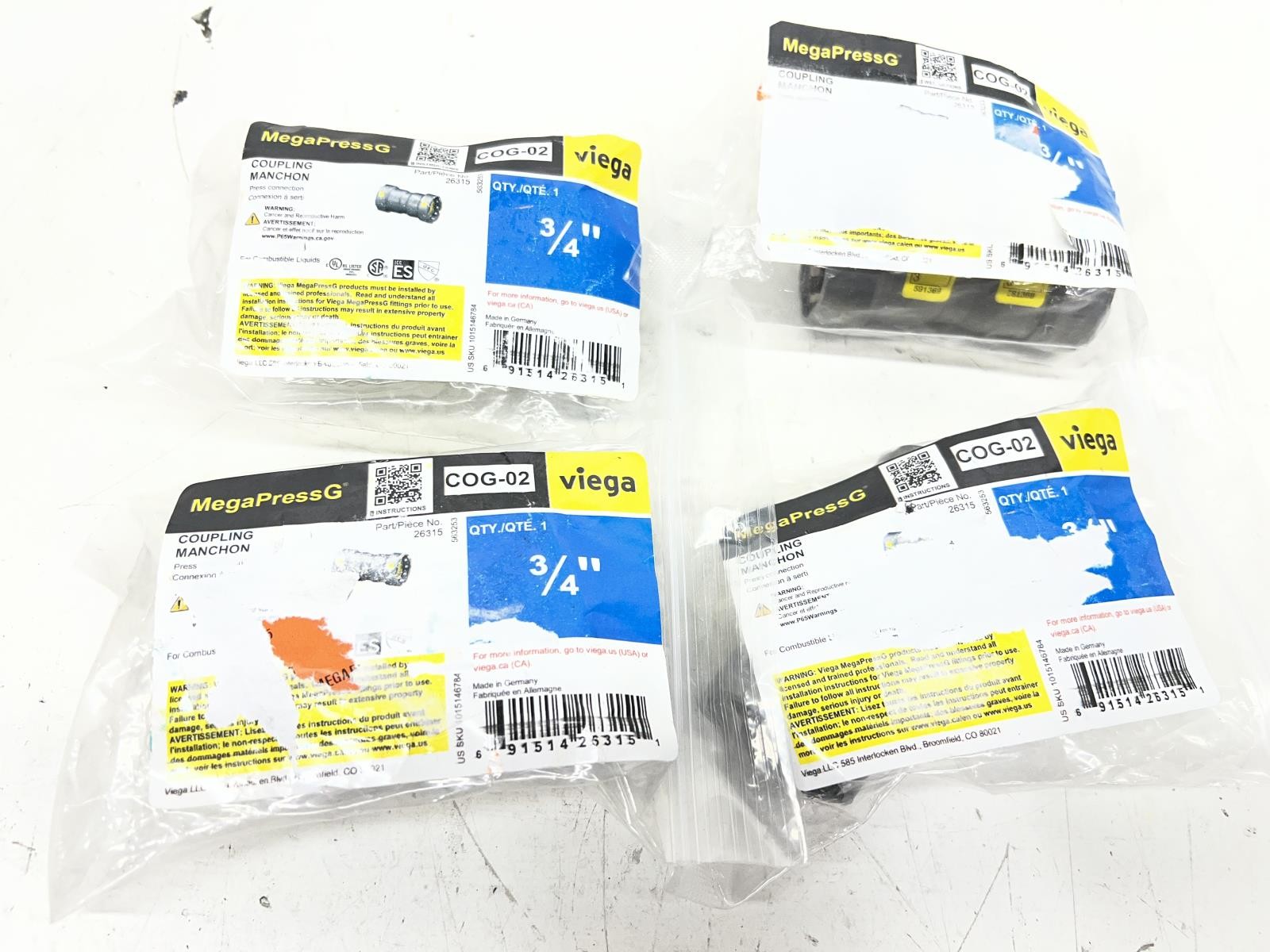 4PK Viega MegaPressG 3/4 in. Press Carbon Steel Coupling with Stop (Gas Only)