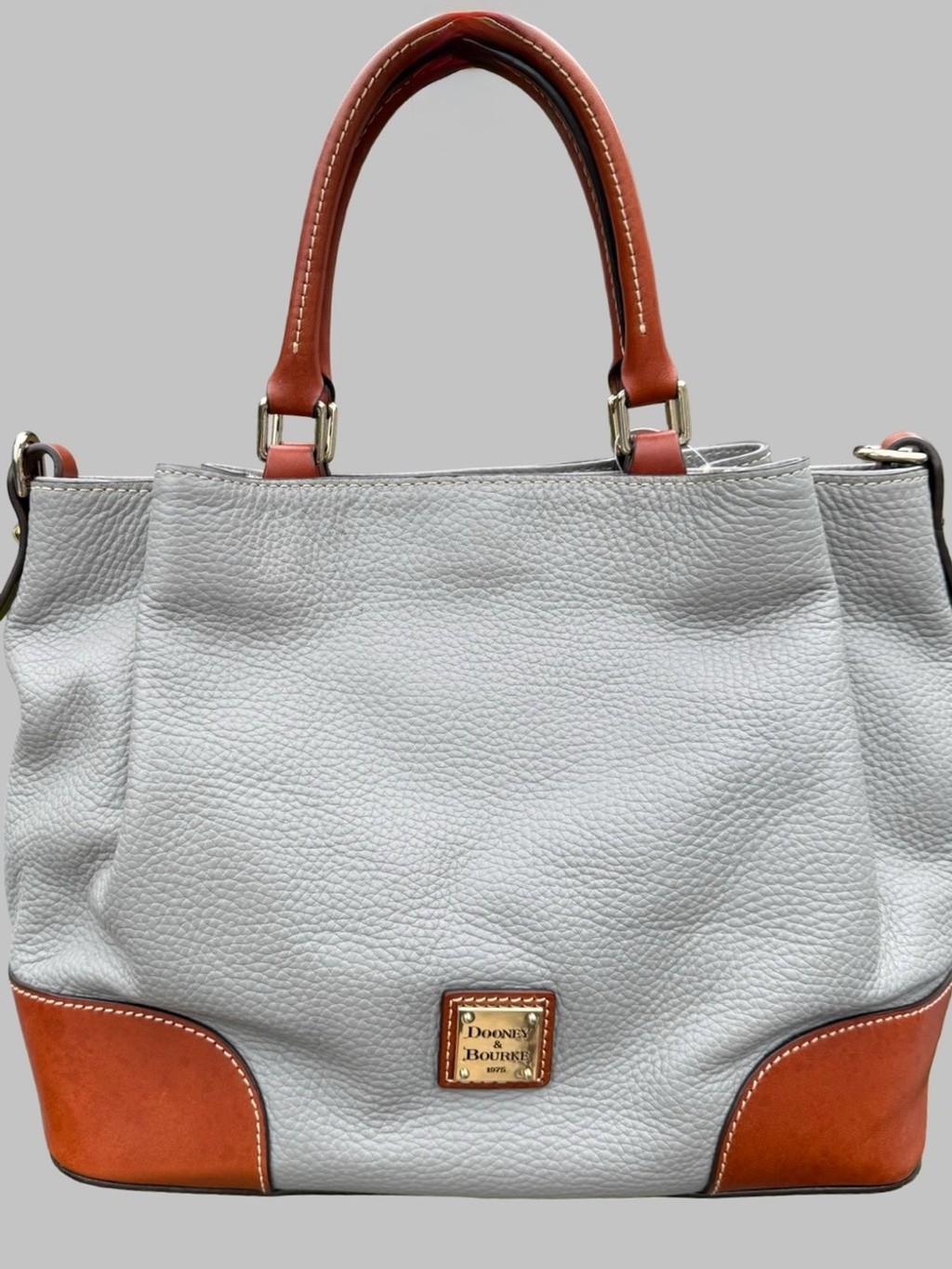 Dooney & Bourke Large Pebble Grain Brenna Satchel in Gray & Cognac Dooney & Bourke Large Pebble Grain Brenna Satchel in Gray & Cognac