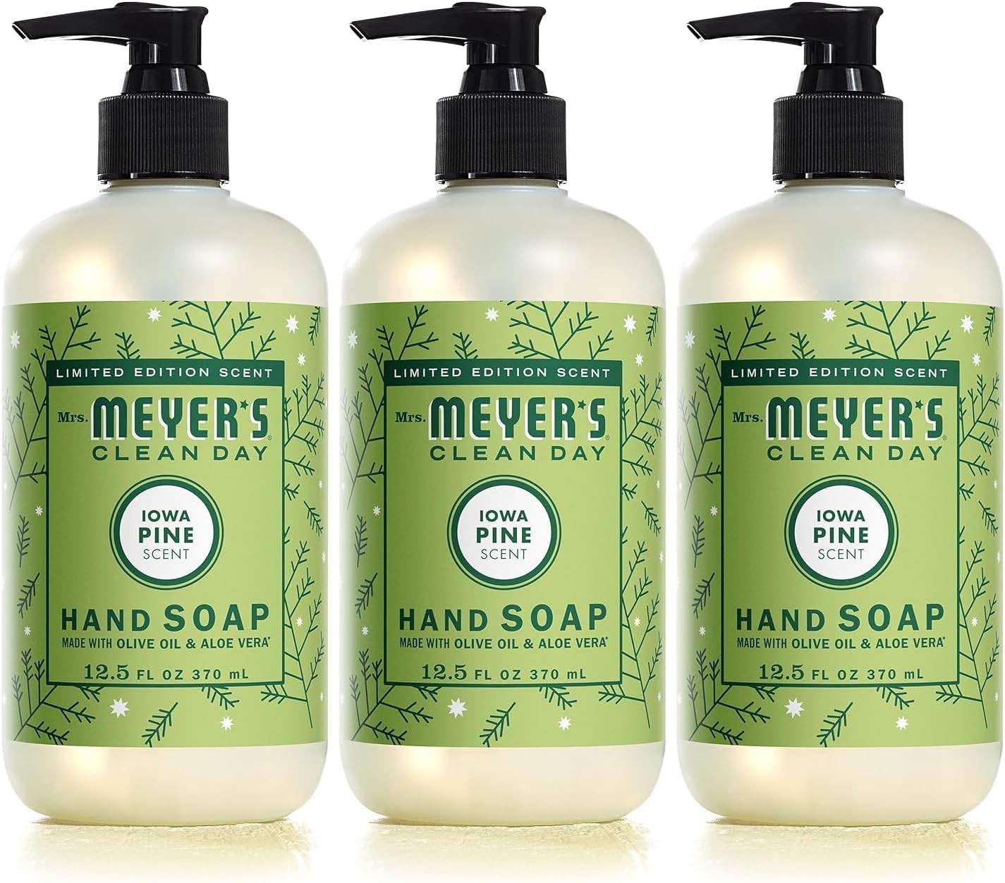 3 Pack Mrs. Meyer\'s Clean Day IOWA PINE Liquid Hand Soap 12.5 FlOz Holiday Scent