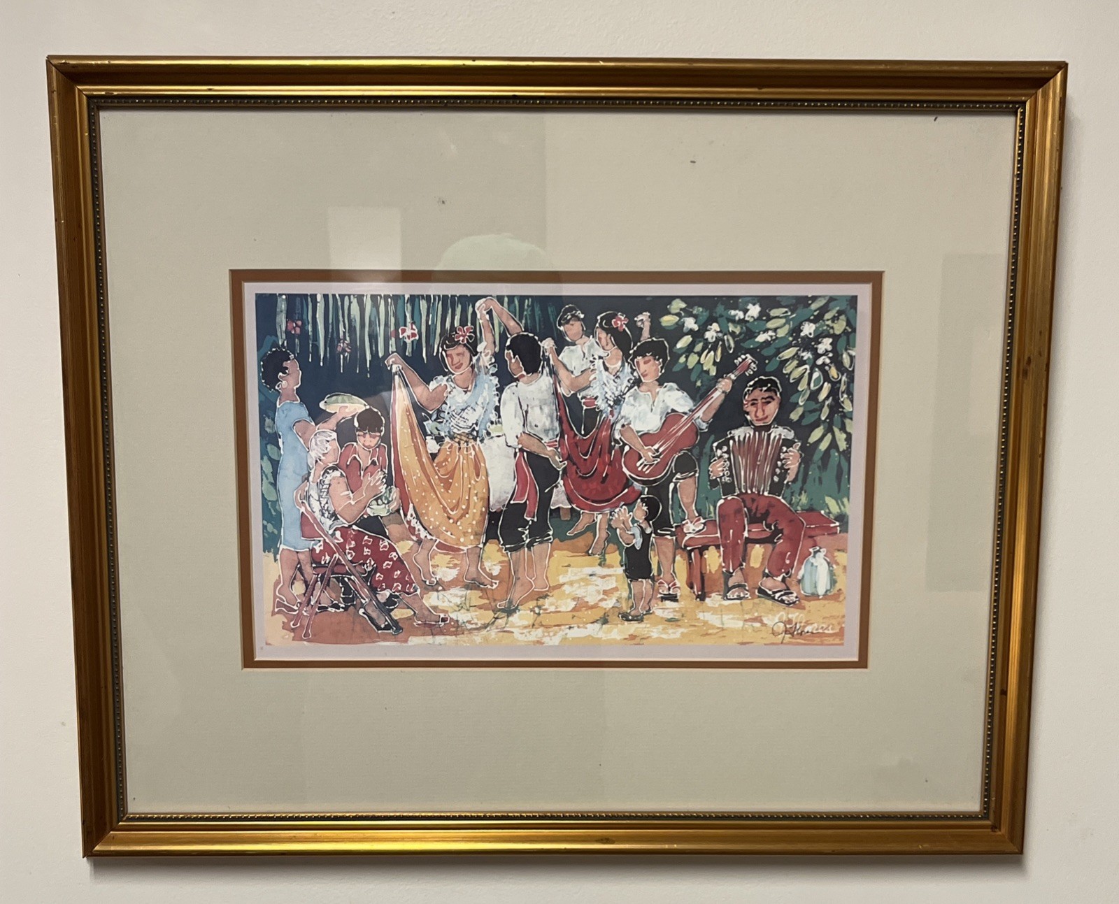 Rare Original Judy Flores Batik Print “Fandango”Signed Framed Guam Chamorro