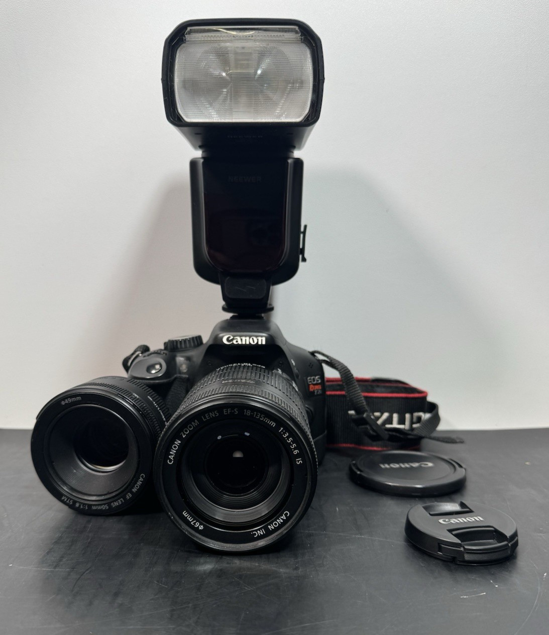 Canon EOS Rebel T2i DSLR 18-135mm IS 50mm f/1.8 STM Lens Flash Bundle