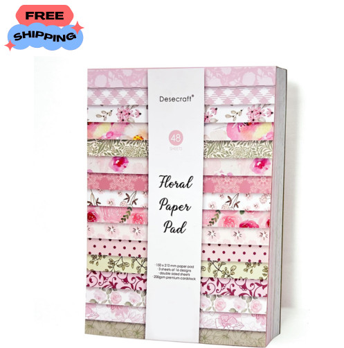 48 Sheets A5 Spring Vintage Floral Scrapbook Cardstock, 200GSM Double Sided Patt
