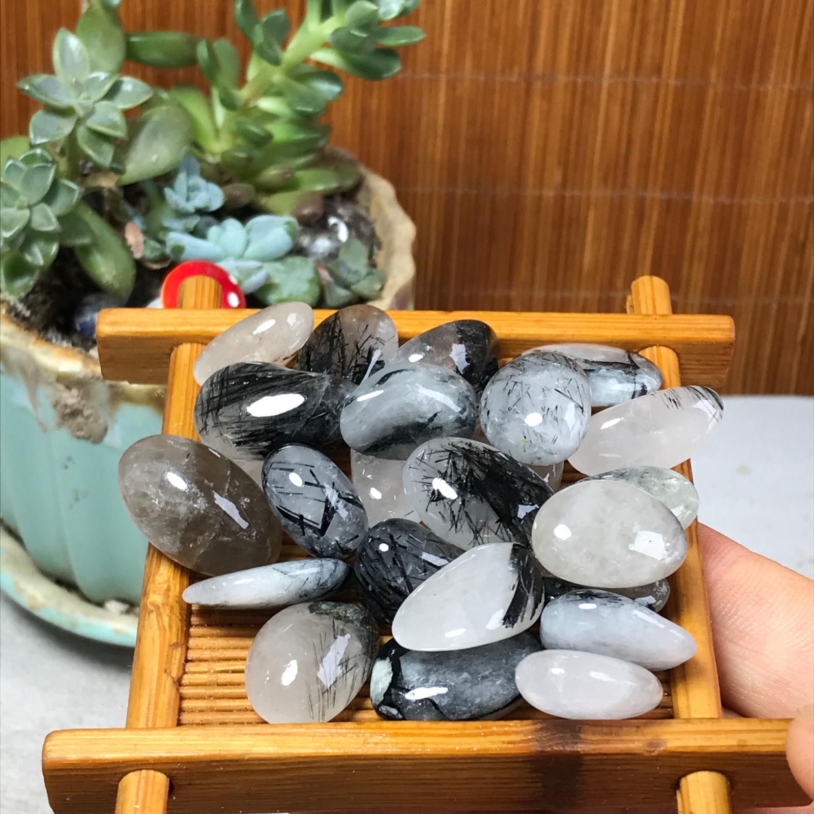 24pcs Natural black tourmaline Crystal gemstone Polish Mineral Specimen A6831