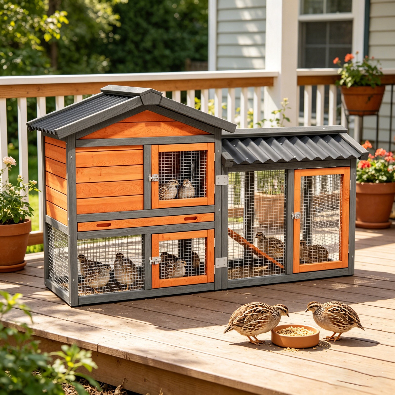 2 Tier Outdoor Quail Cage with Weatherproof Brooder Box Tray for 6 Birds