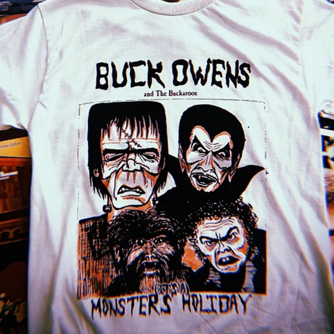 Buck Owens monster vtg white T-shirt short sleeve All sizes S-5XL