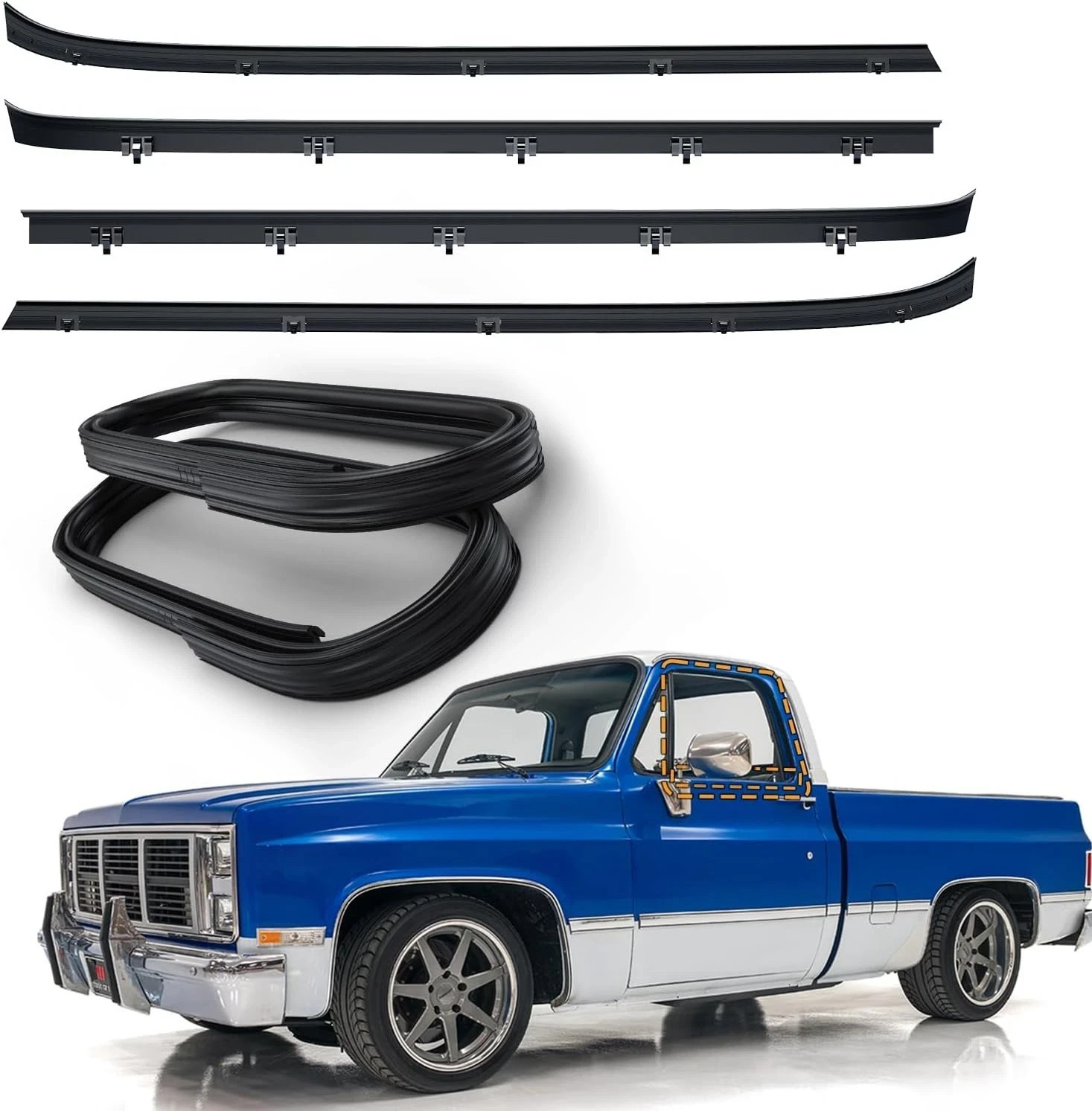 GMC Truck Front Door Window Run Sweep Felts Weatherstrip Seals Kit Set for Chevy GMC Truck Front Door Window Run Sweep Felts Weatherstrip Seals Kit Set for Chevy