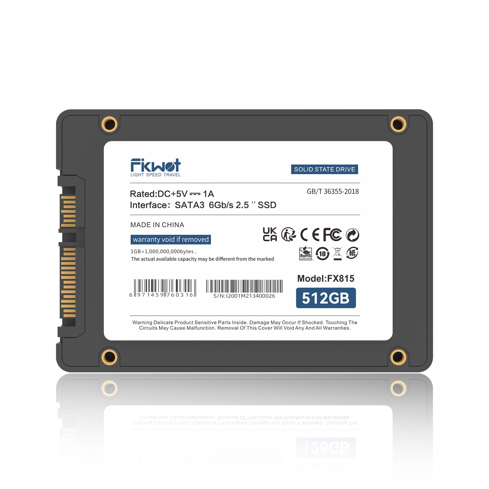 Fikwot 512GB SATA SSD 2.5'' SSD SATA III 6Gb/s Internal Solid State Drive 560MBs
