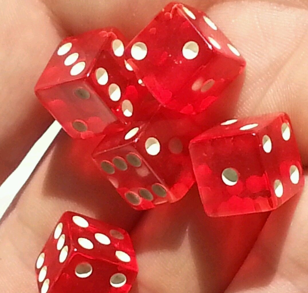 Vintage Crisloid cheater Red Lucite dice. 5 dice 1/2