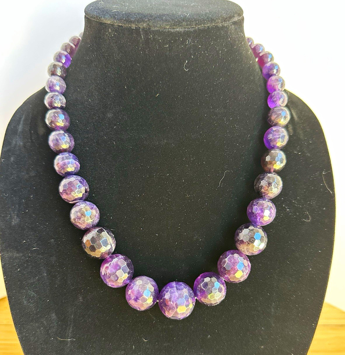 Jay King Signed Purple Faceted Round Amethyst Beaded Necklace Silver Plate Hook