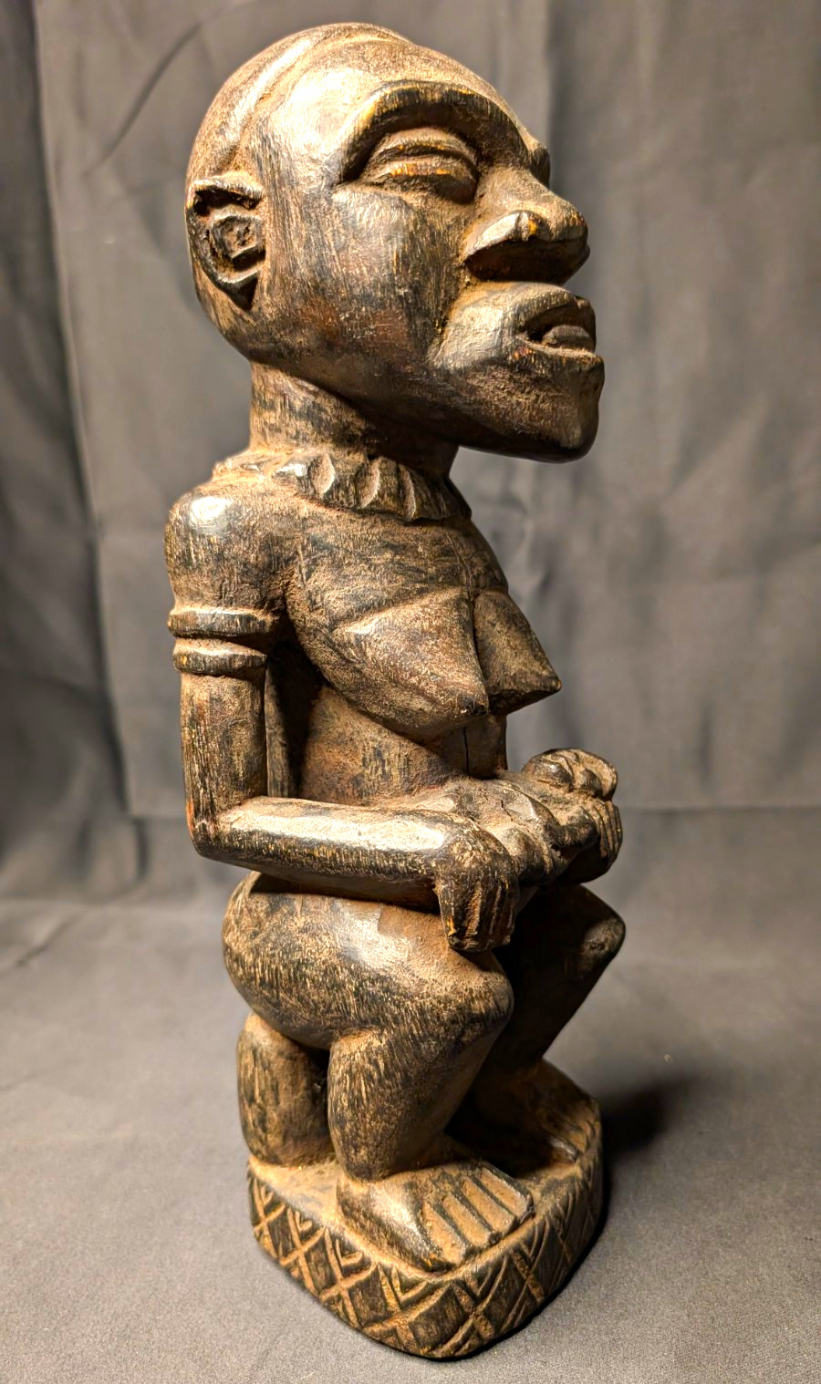 Vintage African Hand Carved Wood Maternity Figure Mother Child Seated Tribal Art