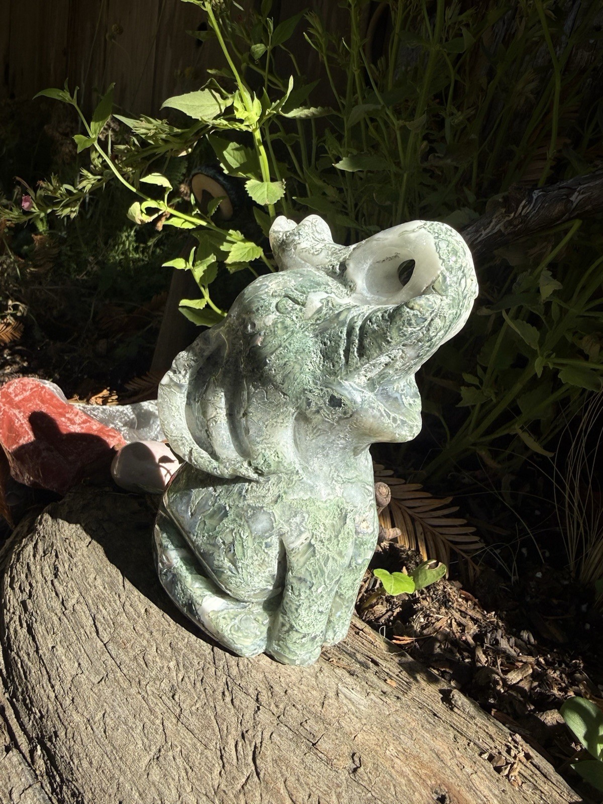 Hand-Carved Moss Agate Elephant Figurine Hand-Carved Moss Agate Elephant Figurine