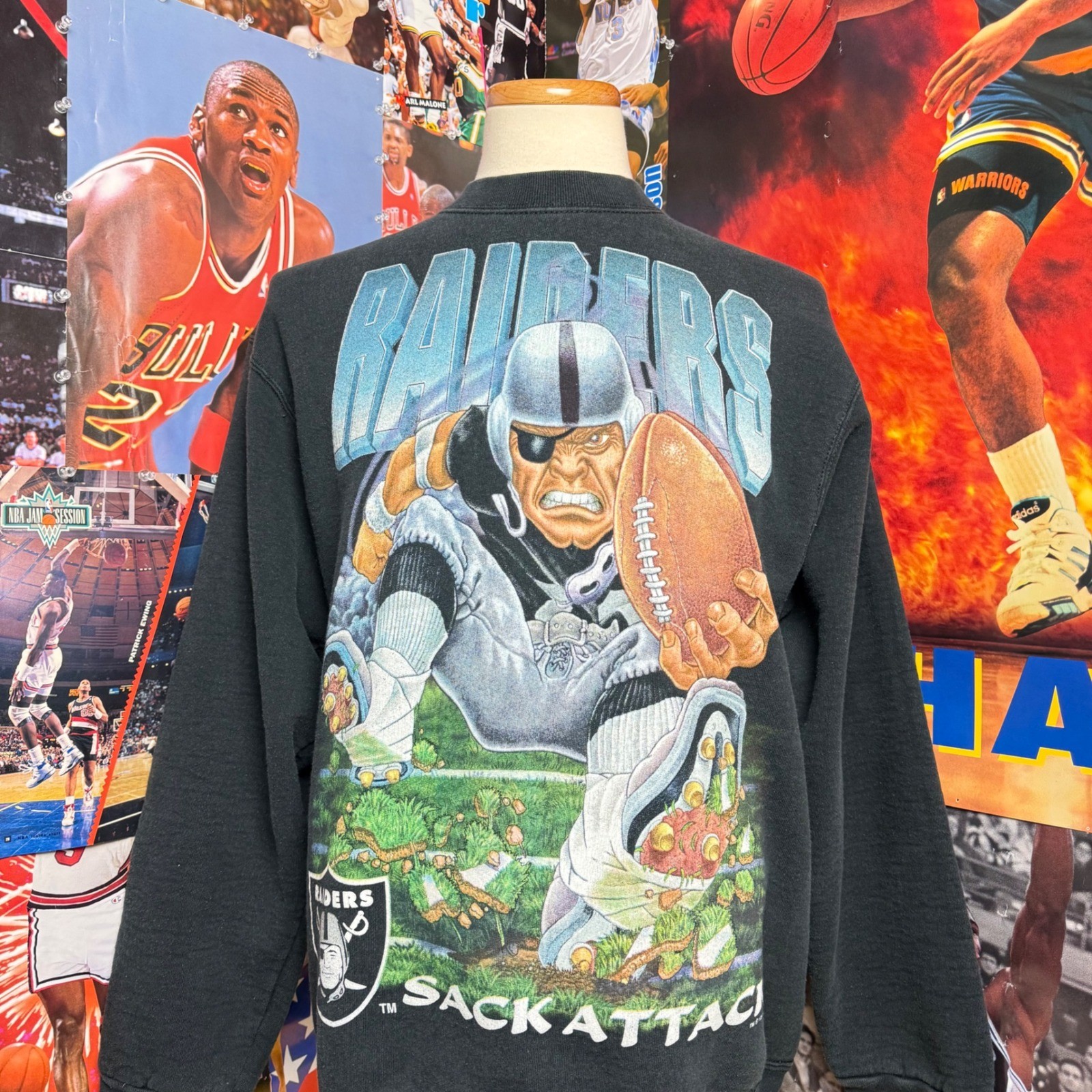 Vintage 90s Oakland Raiders Salem Sportswear Sack Attack NFL Sweatshirt Sz Large