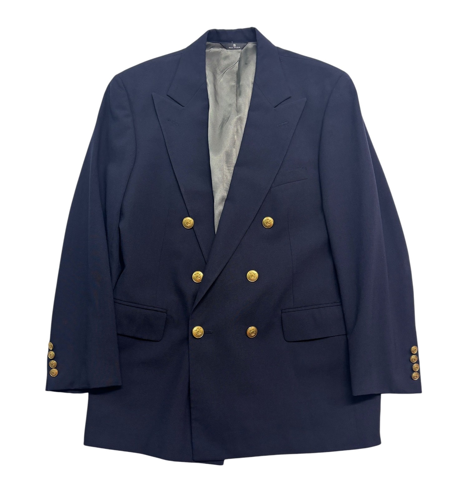 vtg Ralph Lauren Chaps 42S Navy Double Breasted Gold Buttons Blazer Jacket USA