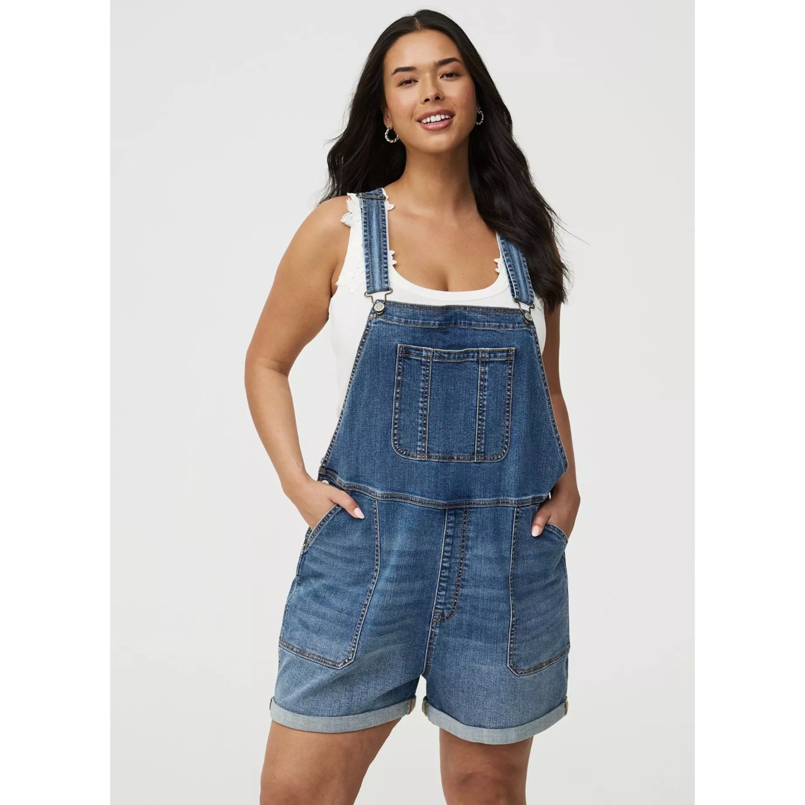 NWT Torrid Medium Wash 3\'\' Relaxed Denim Shortall Overalls Size 16