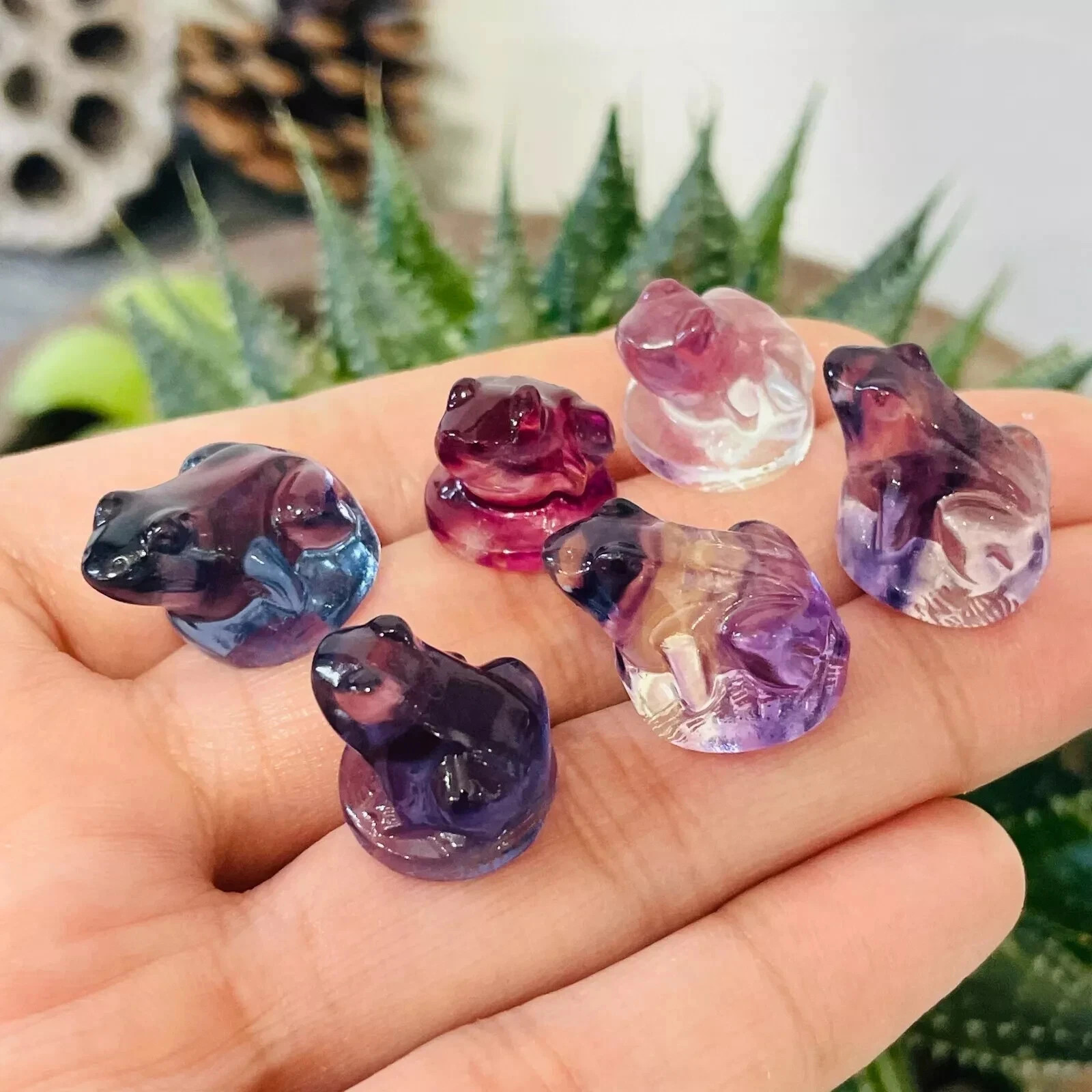 5pc Natural fluorite Carved mini cat crystal quartz crystal reiki healing decor