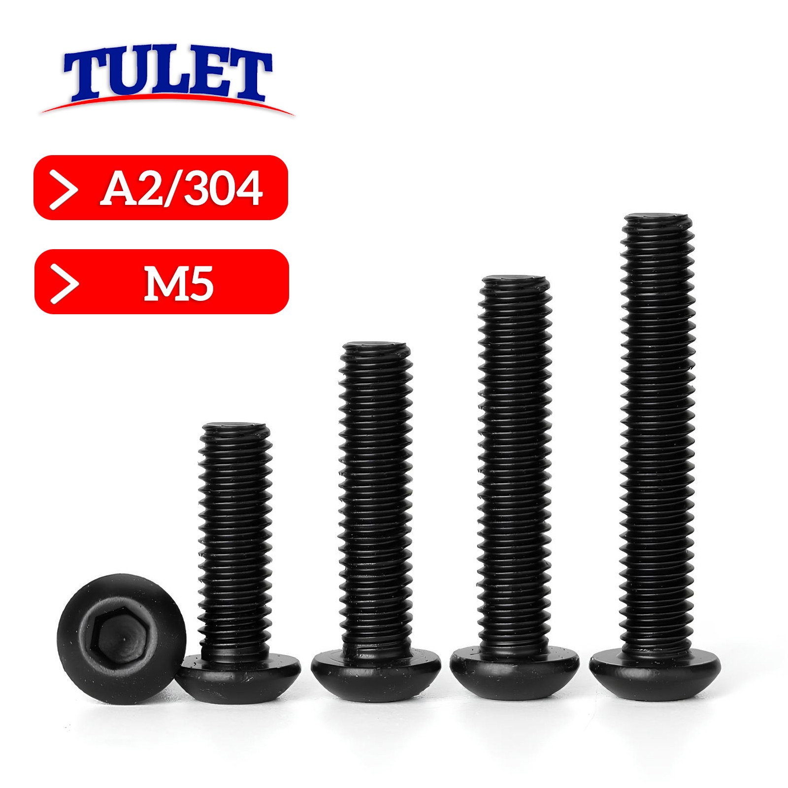 M5-0.80 Button Head Socket Cap Screws, Stainless Steel w/ Black Oxide 18-8