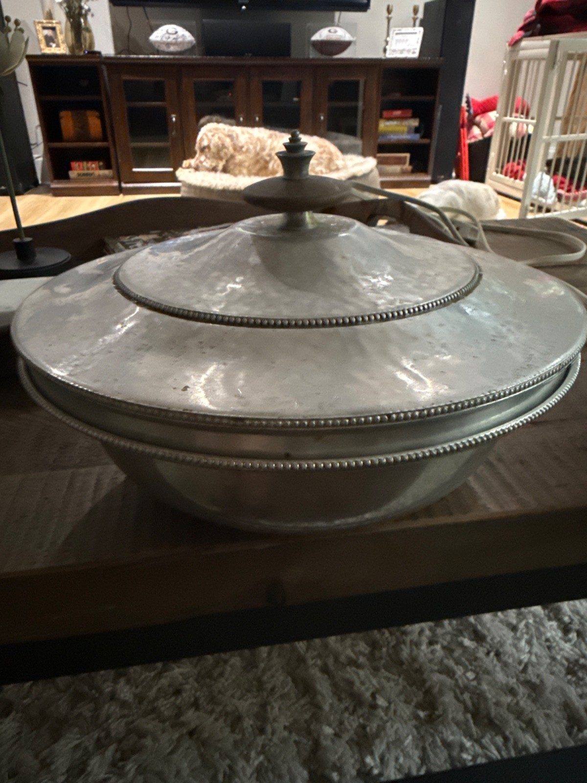 Vintage MCM aluminum Covered Casserole Serving Dish Wood Knob Buenilum Chafing Vintage MCM aluminum Covered Casserole Serving Dish Wood Knob Buenilum Chafing