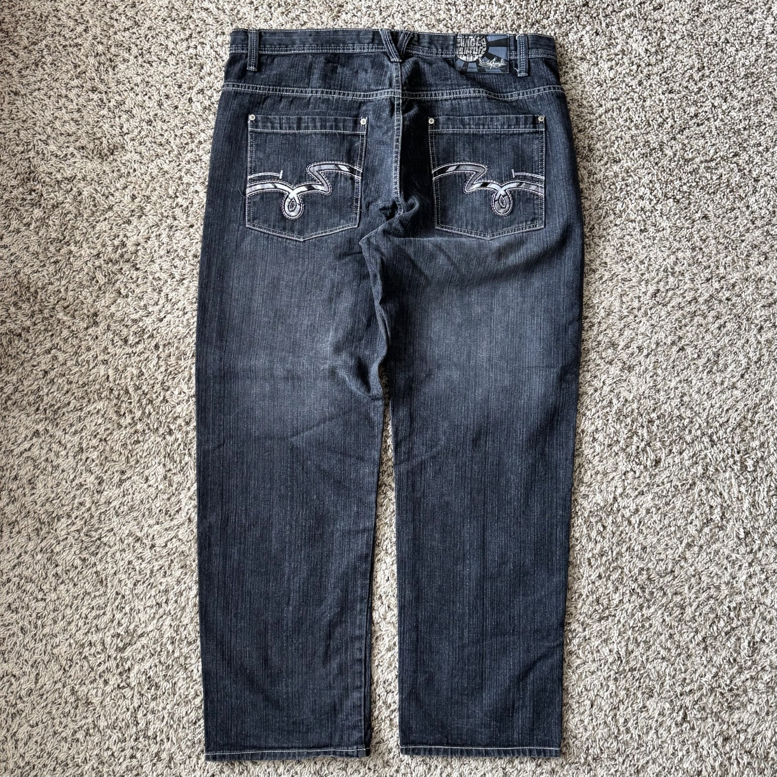 VTG 5ive Jungle Co Baggy Jeans Adult 42X33 Black Denim Y2k Hip Hop Skater Men\'s
