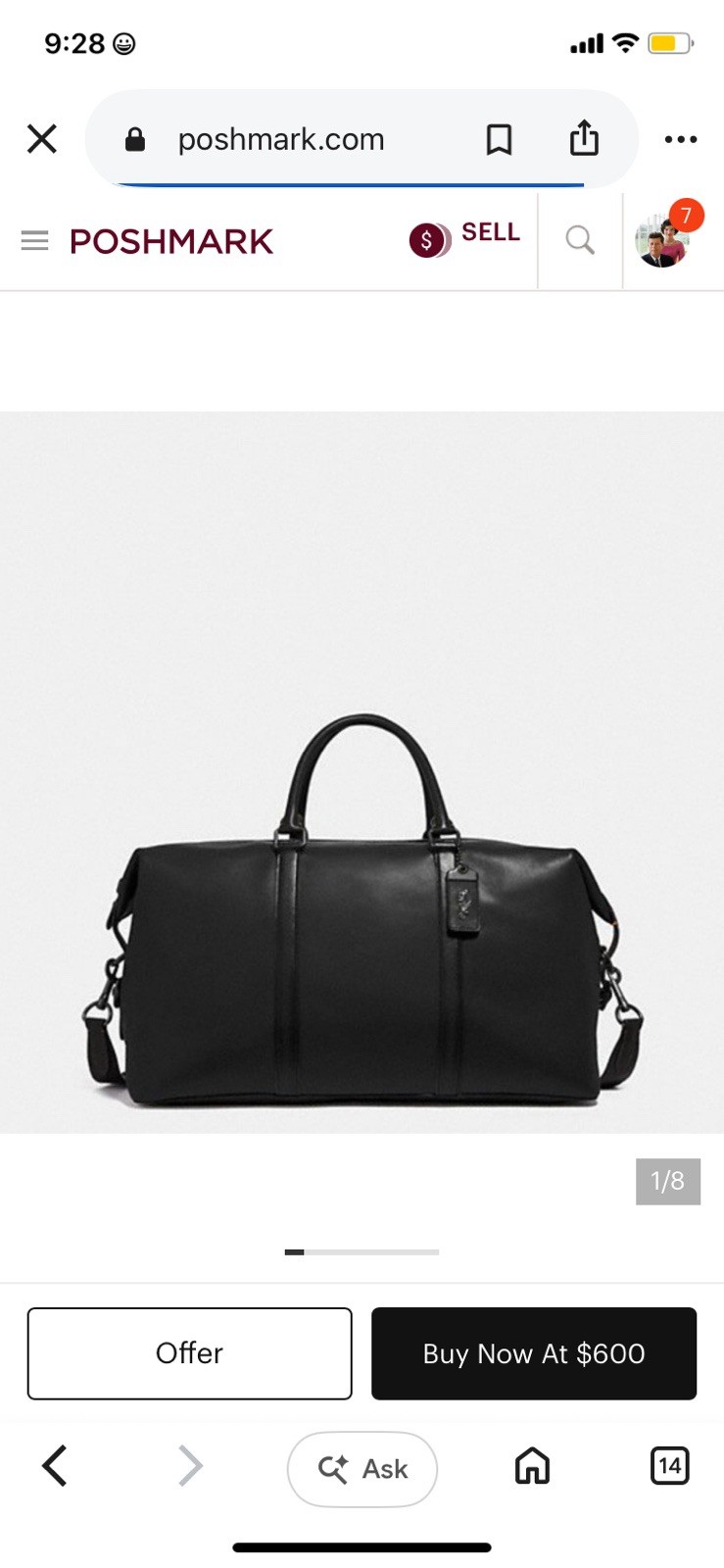 Vintage Coach Men’s Pure Black Leather Luggage Bag with Shoulder Strap Vintage Coach Men’s Pure Black Leather Luggage Bag with Shoulder Strap