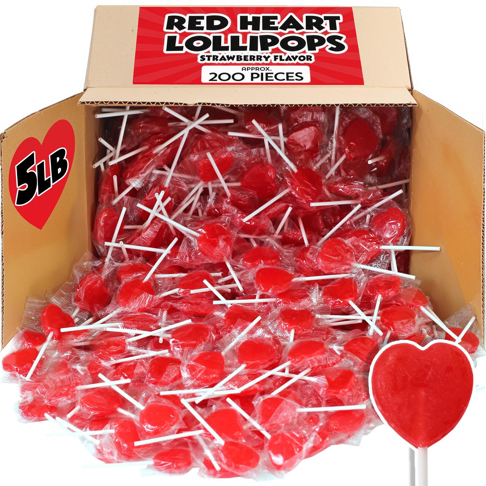 Red Heart Lollipops, 5 lb Bulk, 200 Individually Wrapped Candy 5 Pounds, red Red Heart Lollipops, 5 lb Bulk, 200 Individually Wrapped Candy 5 Pounds, red