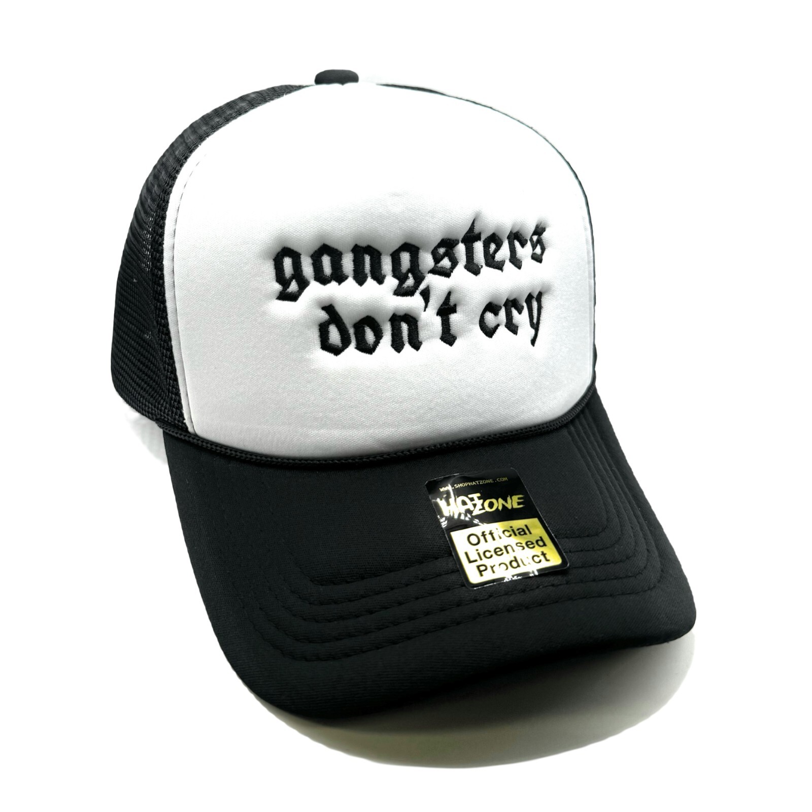 Gangsters Don Cry Mesh Trucker SnapBack (White/Black) Gangsters Don Cry Mesh Trucker SnapBack (White/Black)