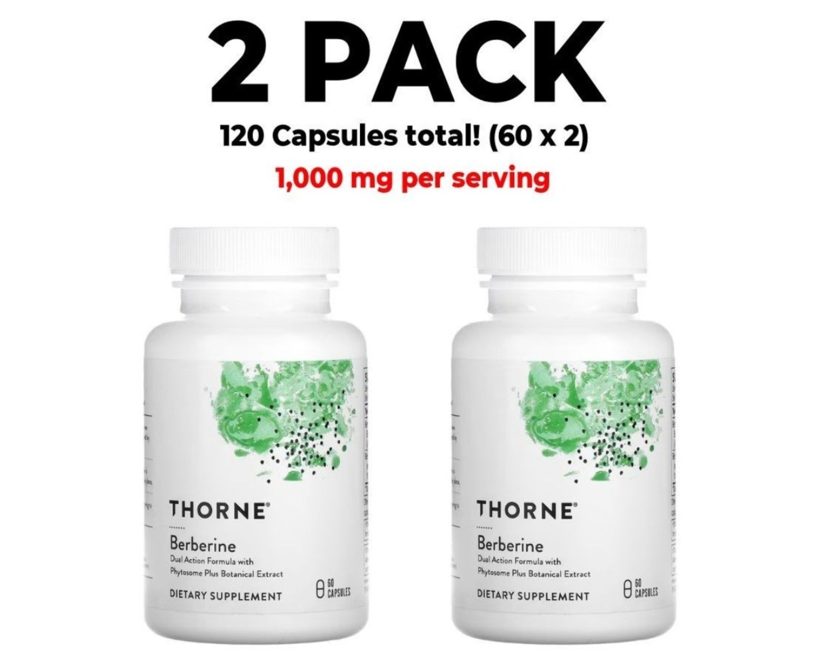2 packs Thorne, Berberine,, each containing 1000 milligrams and 60 capsules