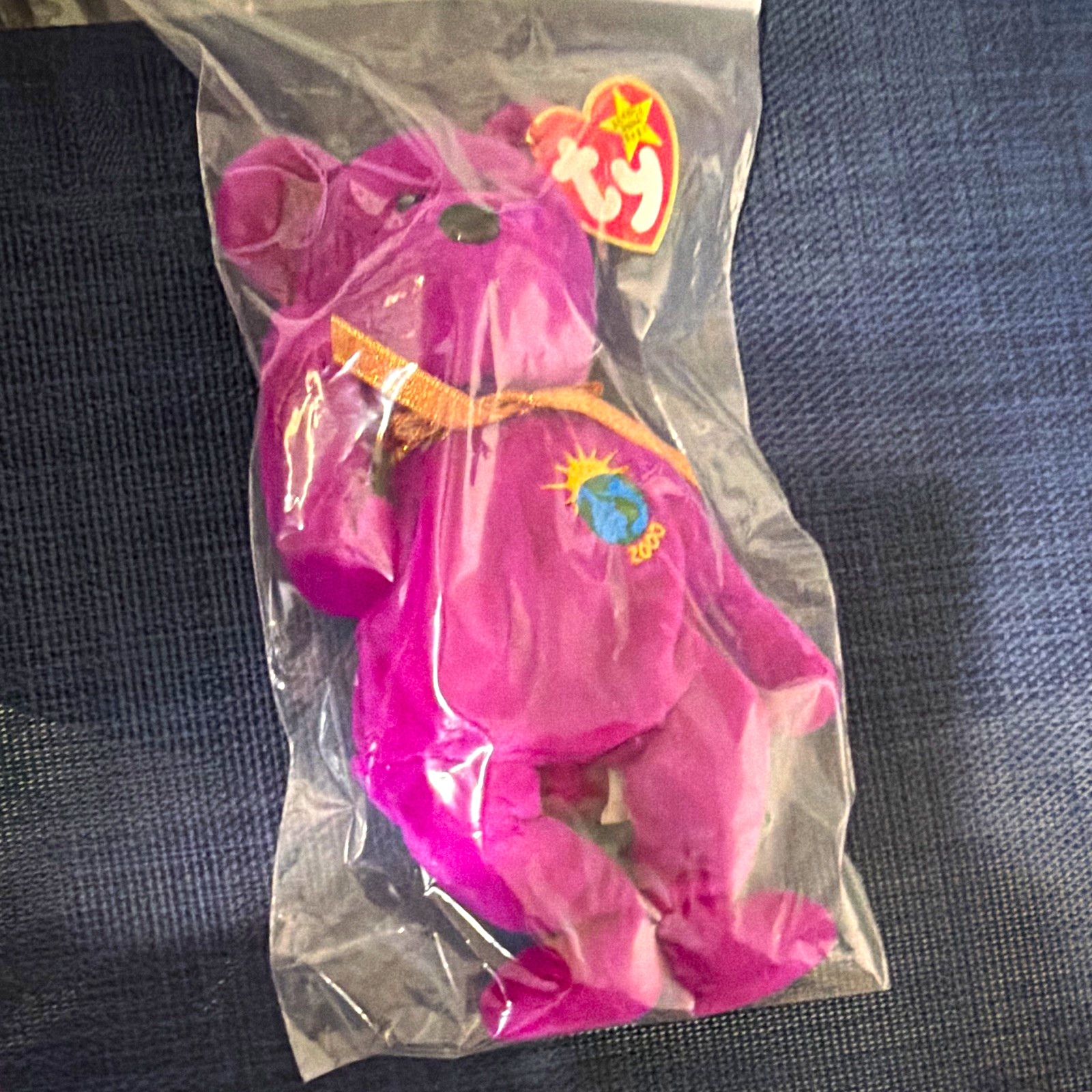 Ty Beanie Babies Millennium Purple Bear Embroidered Earth/Heart Sealed Bag 1999 Ty Beanie Babies Millennium Purple Bear Embroidered Earth/Heart Sealed Bag 1999