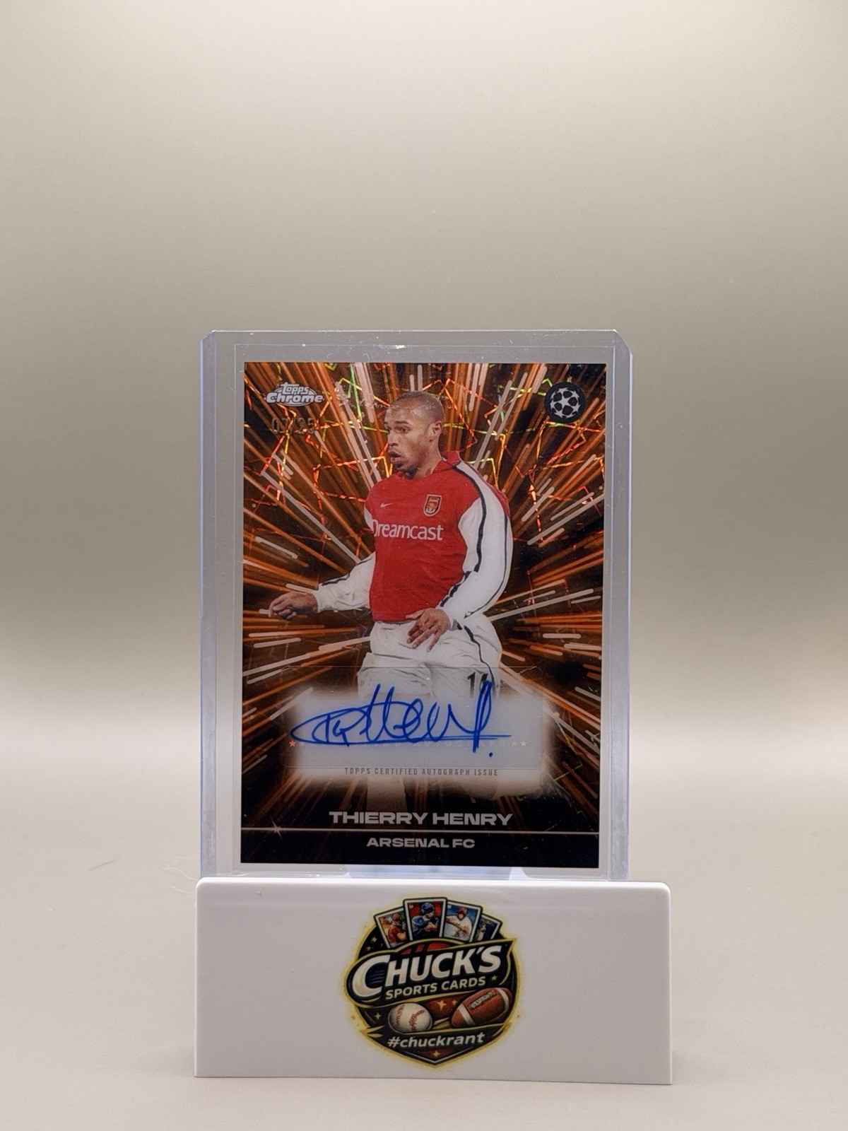 2025-26 Topps Chrome UEFA Thierry Henry Orange Lazer Auto /25 Arsenal #BLATH