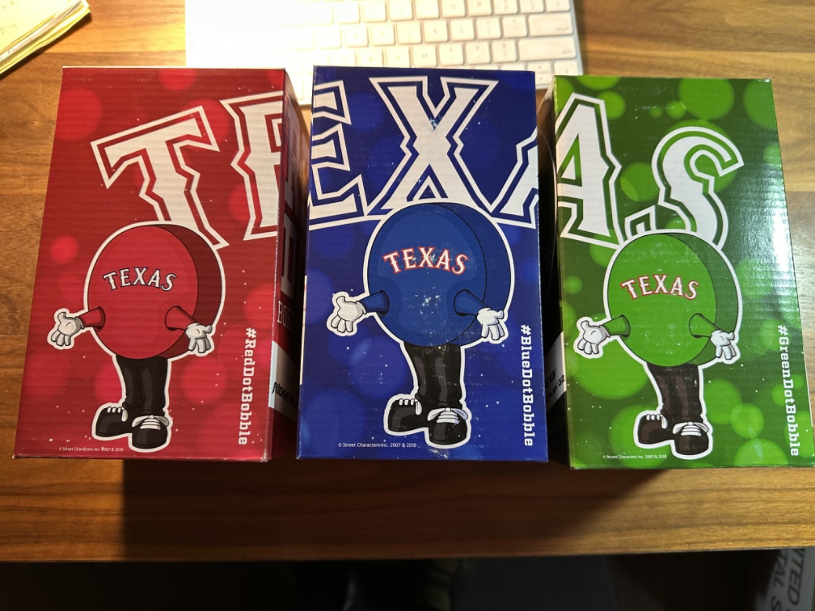 Texas Rangers RARE COMPLETE SET SGA Red/Blue/Green Dot Bobbleheads from 2016 Texas Rangers RARE COMPLETE SET SGA Red/Blue/Green Dot Bobbleheads from 2016