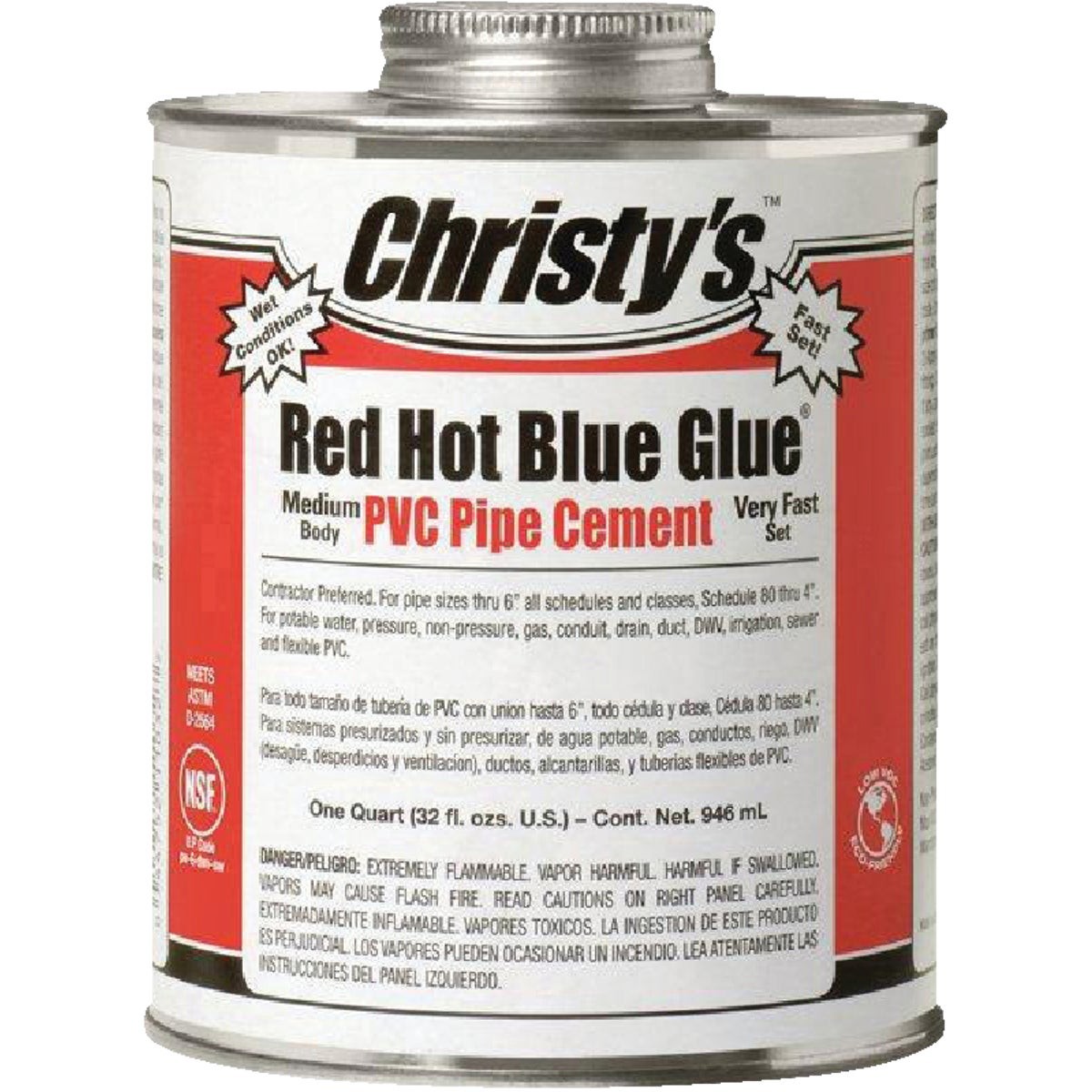 Christy\'s 32 Oz. Low VOC Red Hot Blue Glue PVC Cement 505202 Pack of 12