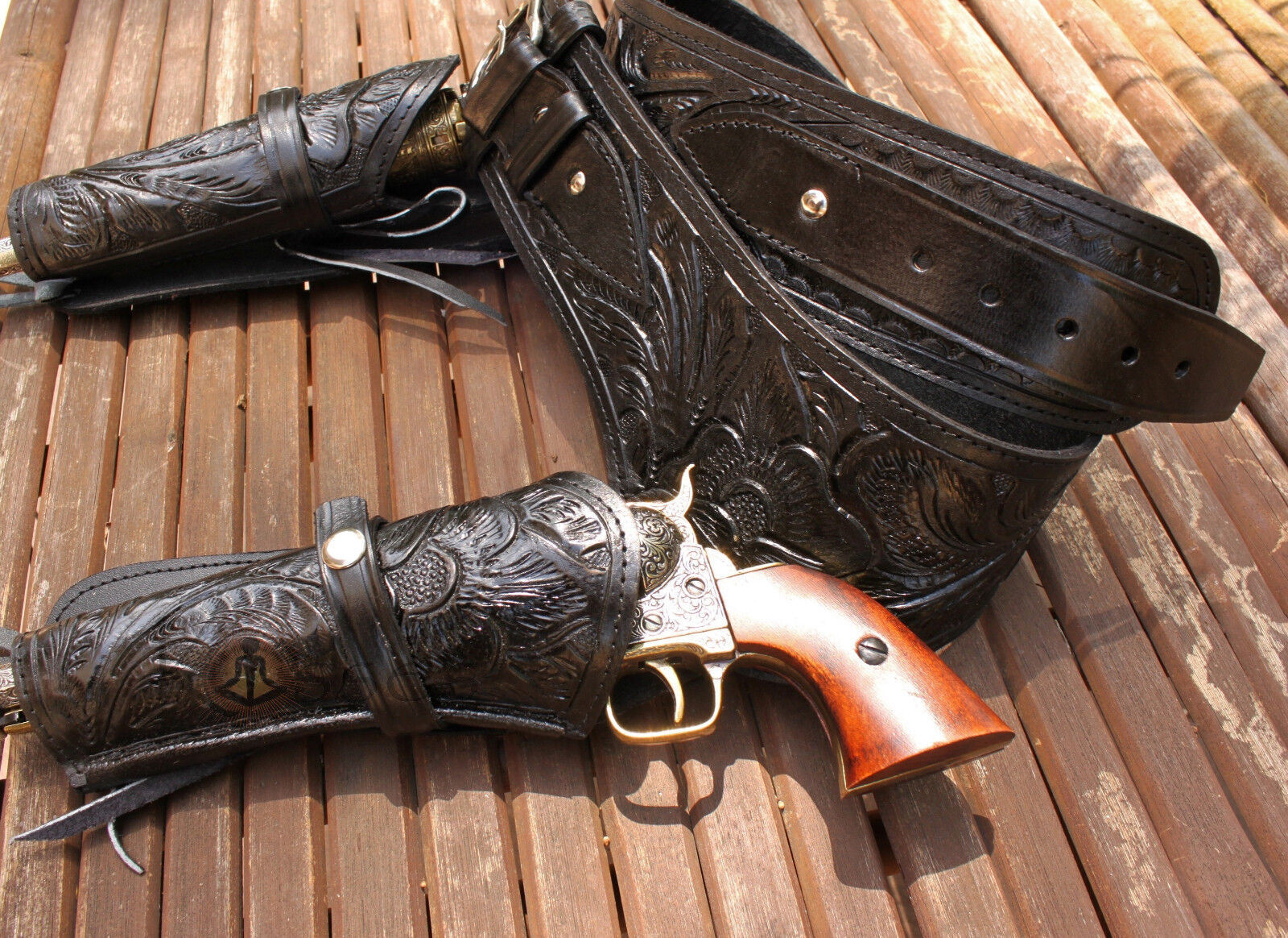 TJAYZ HIGH QUALITY 44 45 DOUBLE  Holster Gun Belt Drop TOOL LEATHER Western RIG