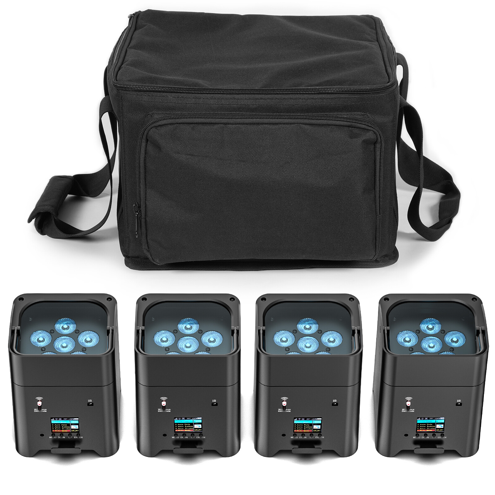 UKING Wireless LED stage Uplight 6X18W RGBWA+UV Rechargeable Par Light w/ Bag
