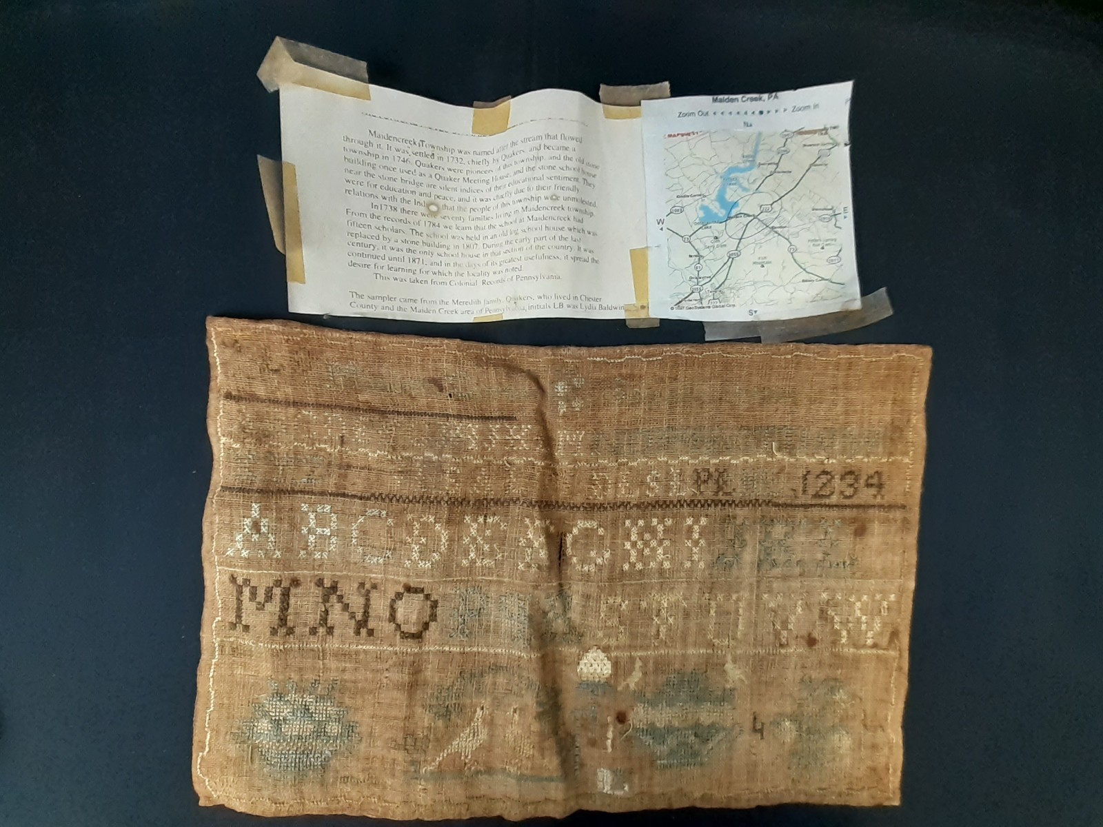Antique Needlework Sampler 1829 Maiden Creek, PA 17\