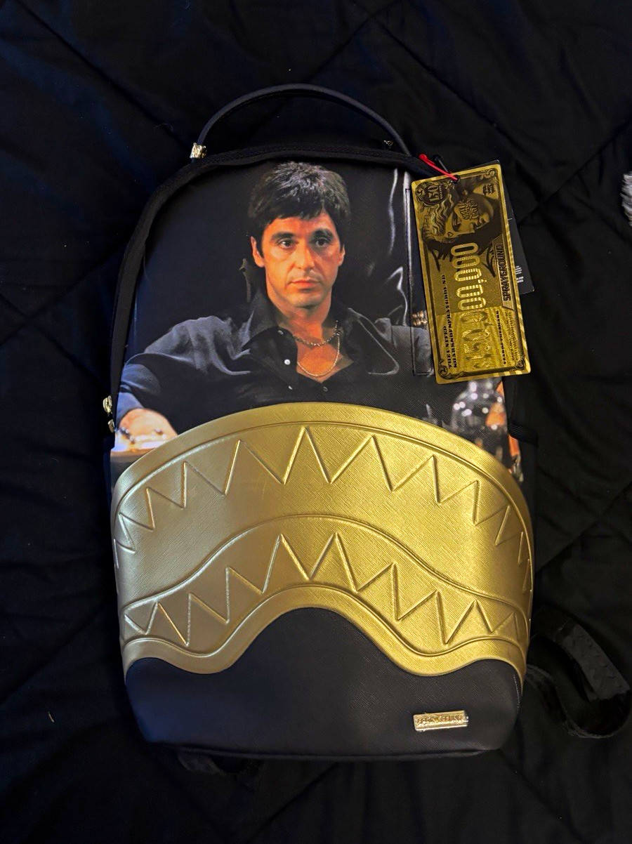 Sprayground Scarface Tony Montana Mini Backpack Black/Gold Canvas Zip Padded