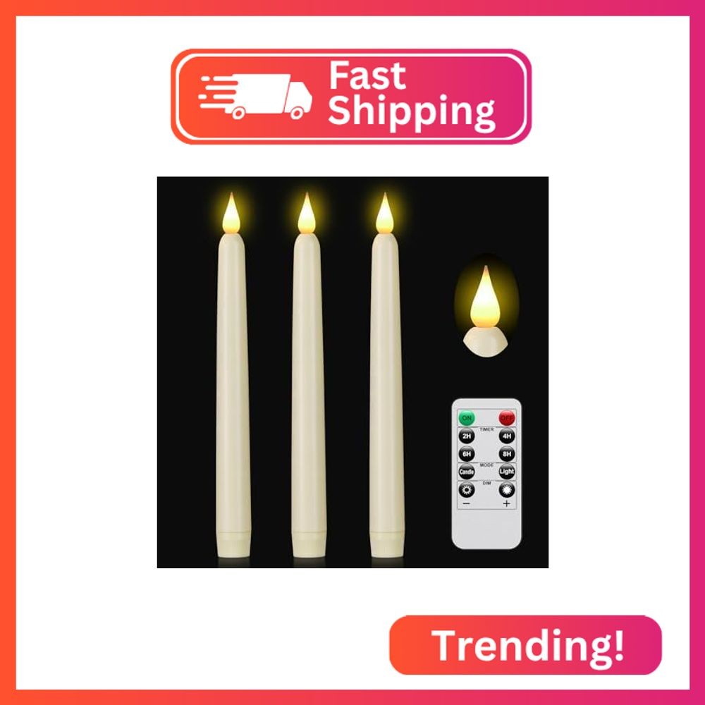 Hanzim Flameless Taper Candle with Remote Control, 3pack Plastic LED Candles, Fl Hanzim Flameless Taper Candle with Remote Control, 3pack Plastic LED Candles, Fl