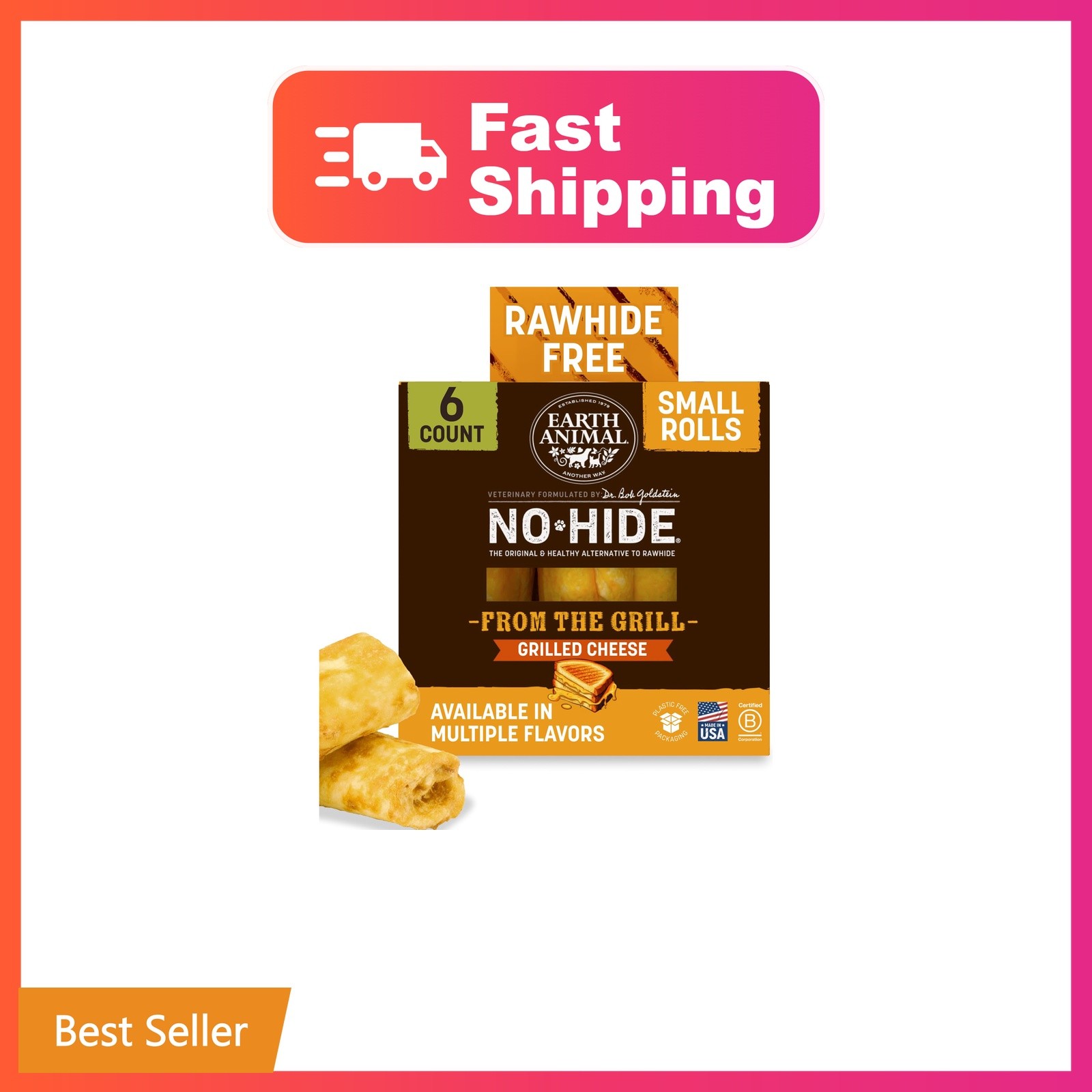 Earth Animal Grilled Cheese No Hide Dog Chews, 6 Count Earth Animal Grilled Cheese No Hide Dog Chews, 6 Count