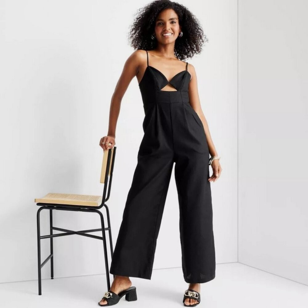 Future Collective Jenny Lopez Black Cut-Out Wide Leg Jumpsuit Womens 2 NEW
